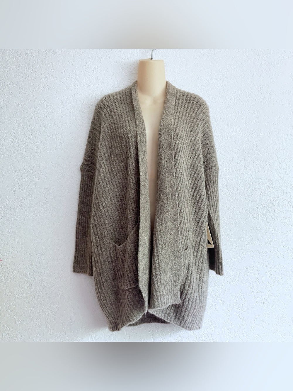NEW Dreamers Taupe Open Front Cardigan Small Cozy Grandpa Farmcore Warm Teacher